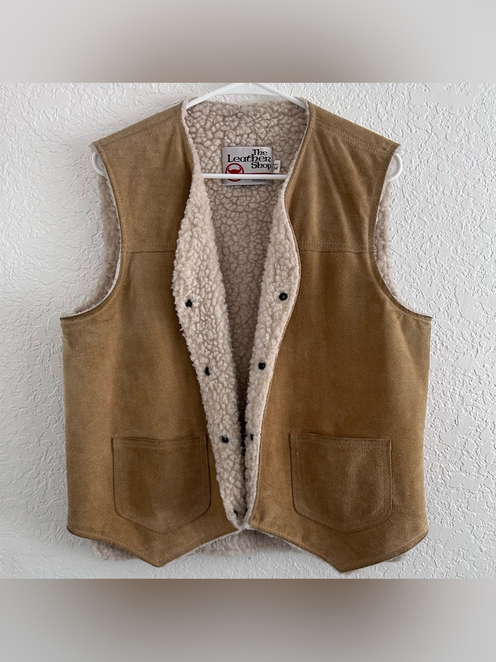 *Vintage Sears* The Leather Shop Sherpa Vest in Camel & Cream